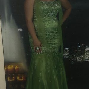 Olive Green Prom Dress With silver sequins